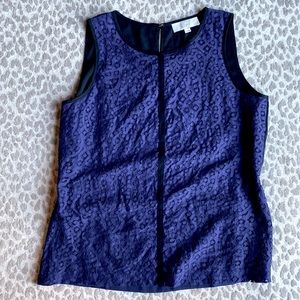 Ann Taylor LOFT Black and Blue Eyelet Lace Sleeveless Top, size L.